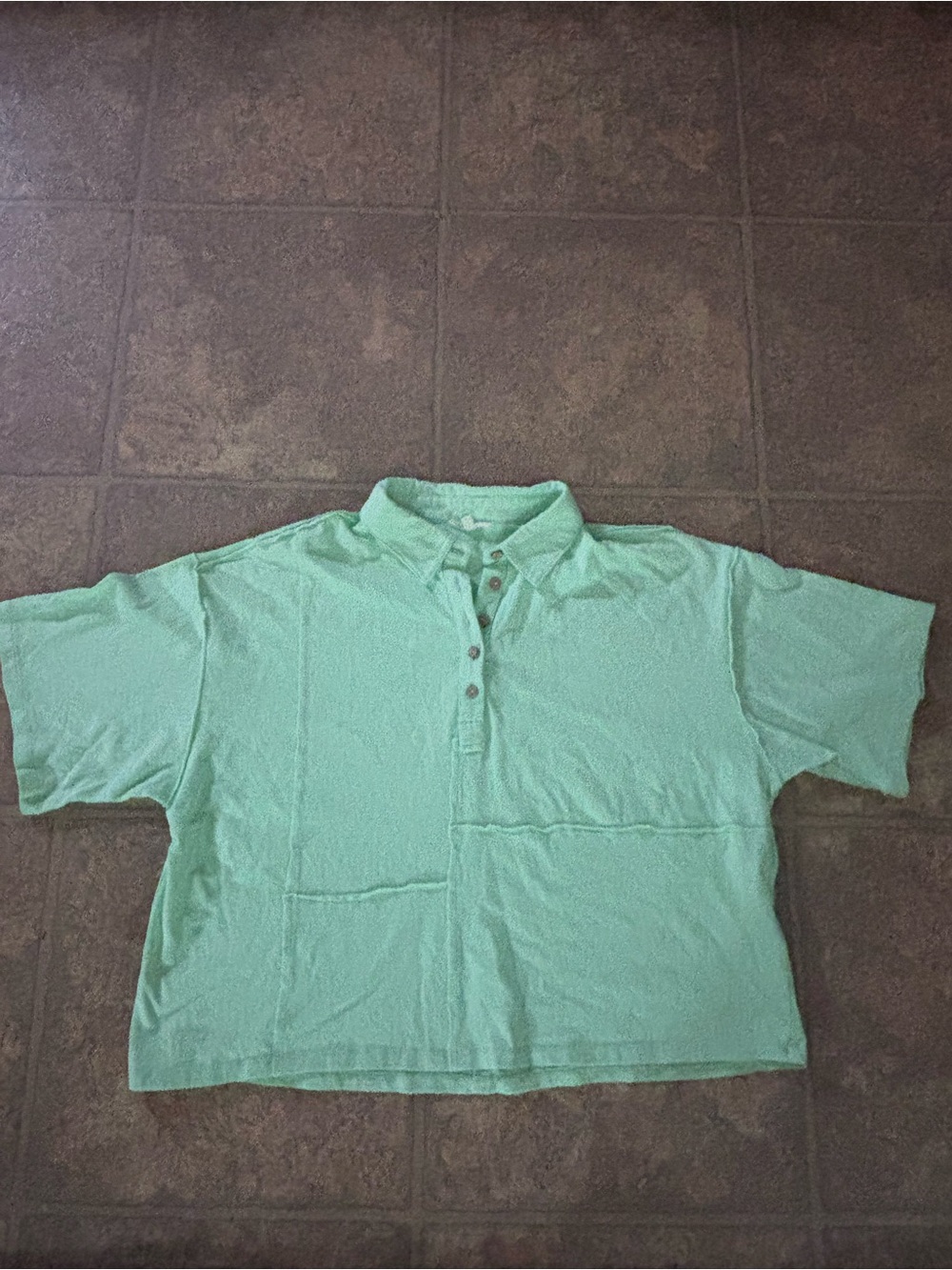 easel Mint Green Cropped Polo Top